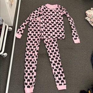 Hanna Andersson Pink and Black Cat Pajama Set kids XL or adult XS size 14